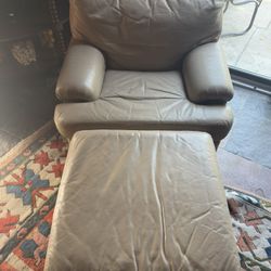 Vintage Leather Armchair with Ottoman
