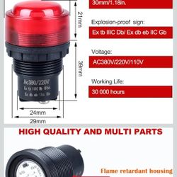 30mm Anti-Vandal and Anti-Corrosion Power Signal Indicator Light 110V 220V 380V AC 1.18" mounting Hole Size (Red)