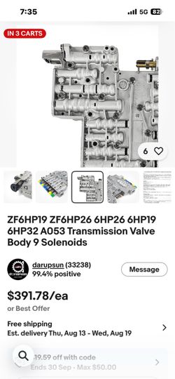 ZF6HP19 ZF6HP26 6HP26 6HP19 6HP32 A053 Transmission Valve Body 9 Solenoids