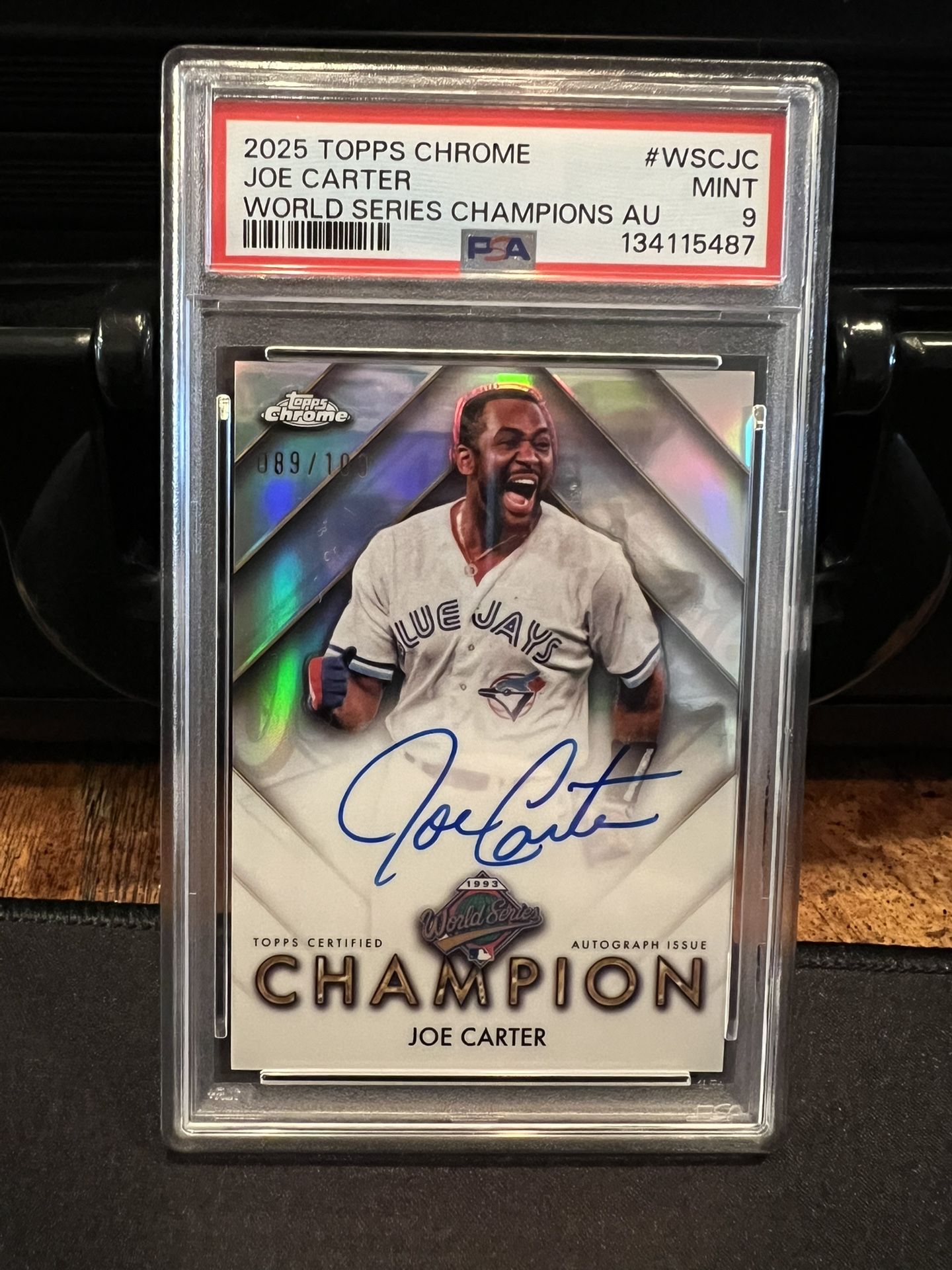 2025 Topps Chrome Joe Carter Auto World Series Champion 89/100 Blue Jays #WSC JC PSA 9