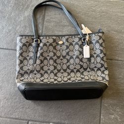 Coach Black And Grey Perforated Tote Leather