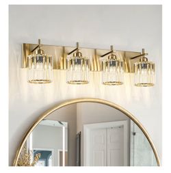 Huoku Modern Crystal Bathroom Vanity Lights, Gold 4-Lights