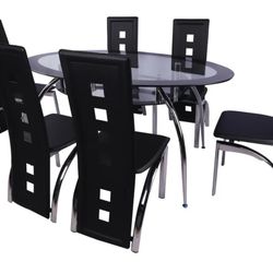 Modern 7- Piece Dining Set- Available In Black, White And Red. Finance Available 