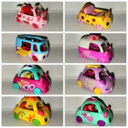 lot of 4 Shopkins Cutie Cars diecast and 4 plastic cars
