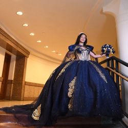 Moda 2000 Quinceañera Dress (Navy/Gold)