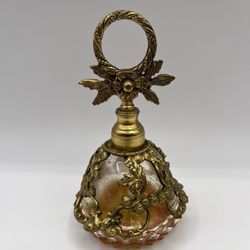 Vintage Glass and Brass Filigree Perfume Bottle. Empty