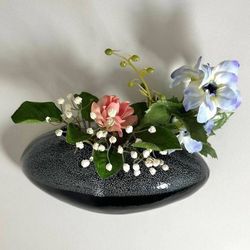 Vintage Flower Ikebana Wall Sconce Vase Planter Glazed Ceramic Pottery Sphere Shape Home Decor Accent