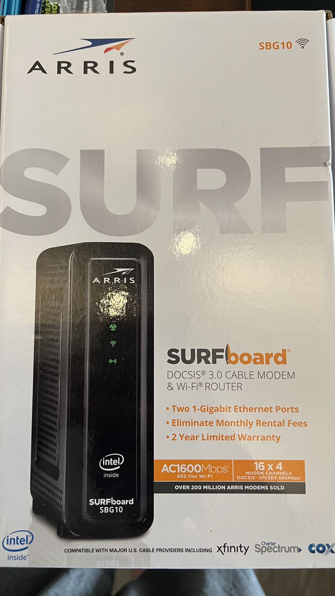 ARRIS SURFboard SBG10 DOCSIS 3.0 16 x 4 Gigabit Cable Modem & AC1600 Wi-Fi Router 