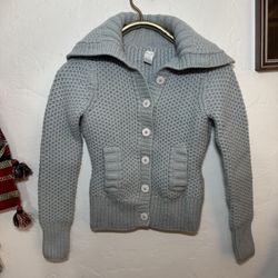 ALMOST VINTAGE AQUA LIGHT BLUE WOOL CASHMERE SWEATER CARDIGAN SZ SMALL