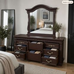 8‑Drawer Solid Wood Dresser + Matching Mirror