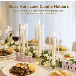New-10 Sets Glass Hurricane Candle Holders - Crystal Clear Tape Candle Stands, Large Candlestick Holders with Windproof Cylinder Covers, for Weddings,