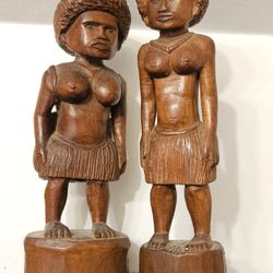 Vintage Midcentury Set Of 2 HandCarved art African Women