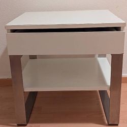 White Small Table Nightstand Silver Legs