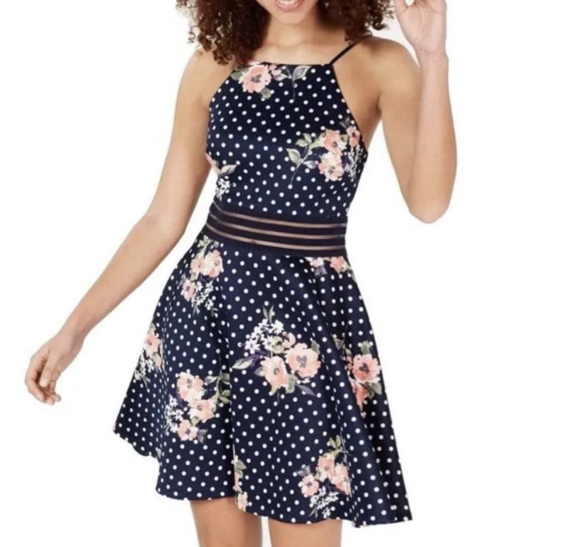 City Studio A-Line Polka Dot Floral Halter Dress Size S/M (5)