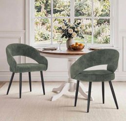 2X Green fabric dining chairs