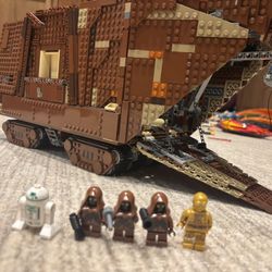 LEGO UCS Sandcrawler 75059 + Jawas, C-3PO & Green Astromech (R2-A4) – NO ROOF / Missing Tread Cover. OPEN TO TRADES