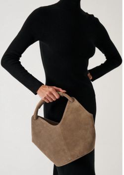 LEMIZ Clay Suede Top Handle Bag Magnetic Closure Oval Shape Women's