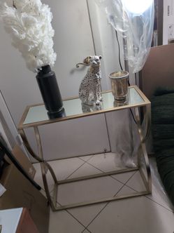 Gold Metal Console Table with Mirror Top