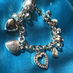Love Hearts Silver Theme Charm Bracelet Crystals Fun Feminine