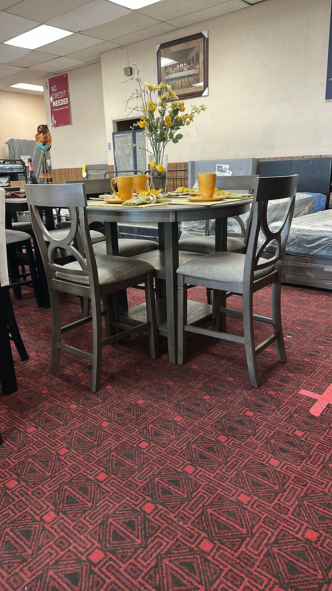 5pc Gray Round Dinette Set