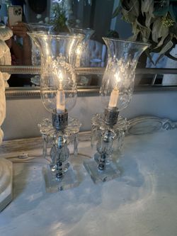Vintage hurricane lamps with prisms 