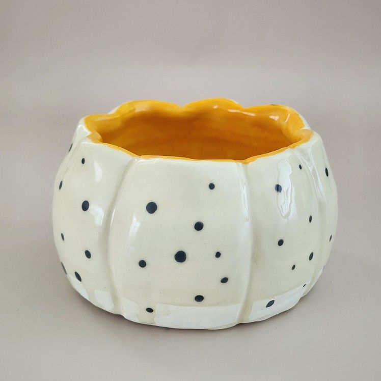 Handmade Ceramics Succulent Planter - Orange Pumpkin - New
