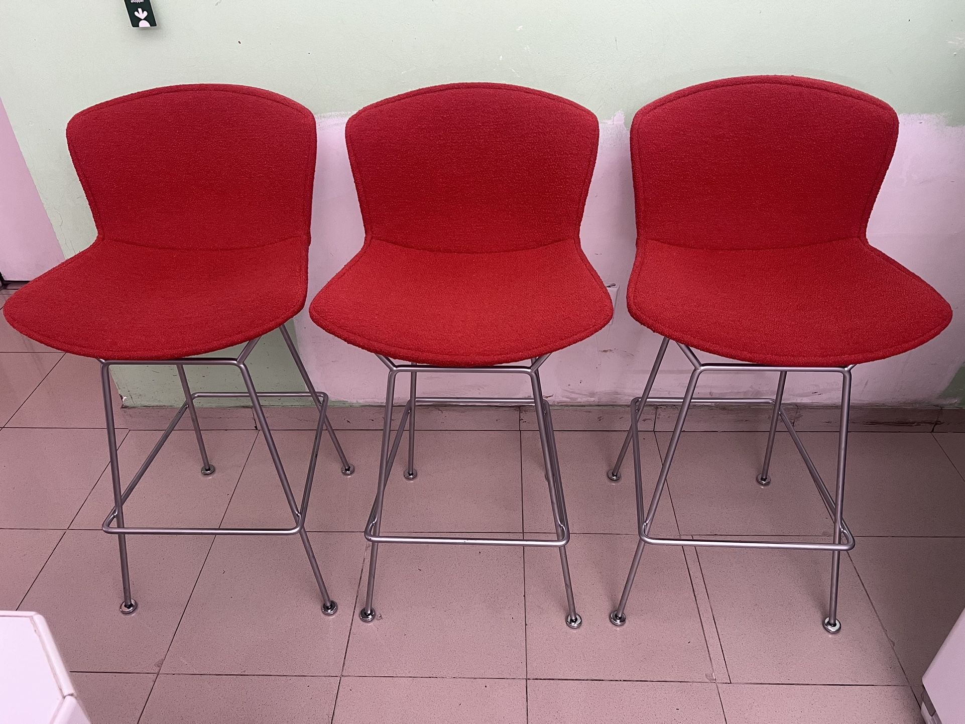 Bertoia Stool Bar Height Upholstered Full Cover Crimson