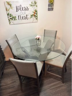 Round Glass Dining Table with 4 Chairs