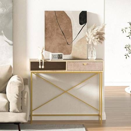 Console Table with Drawers, Linen Accent Sofa Table Entryway Table with Storage Shelf for Entryway, Hallway, Living Room