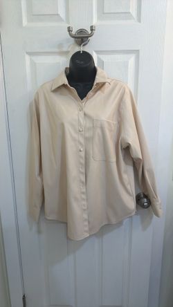 ivory faux leather button-down shirt