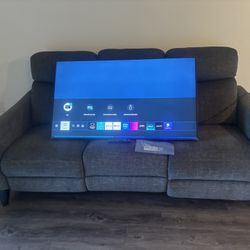 Samsung 55 Inch Tv Full Motion Mount Attached With Remote & Electric Sofa With Portable Phone Charger