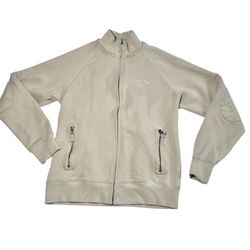 Vintage Triple Five Soul Sweater Mens Large Khaki Elbow Patches Full Zip Y2K