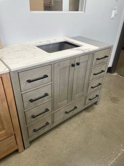 Bathroom vanity cabinet 48” solid mango Quartz top with sink and backsplash