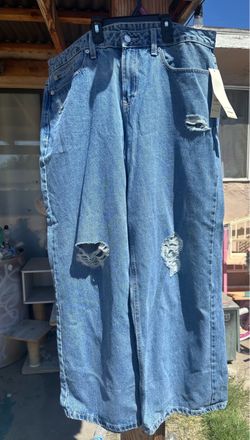 Size 14 Baggy Wide Legs Jeans knee Rips
