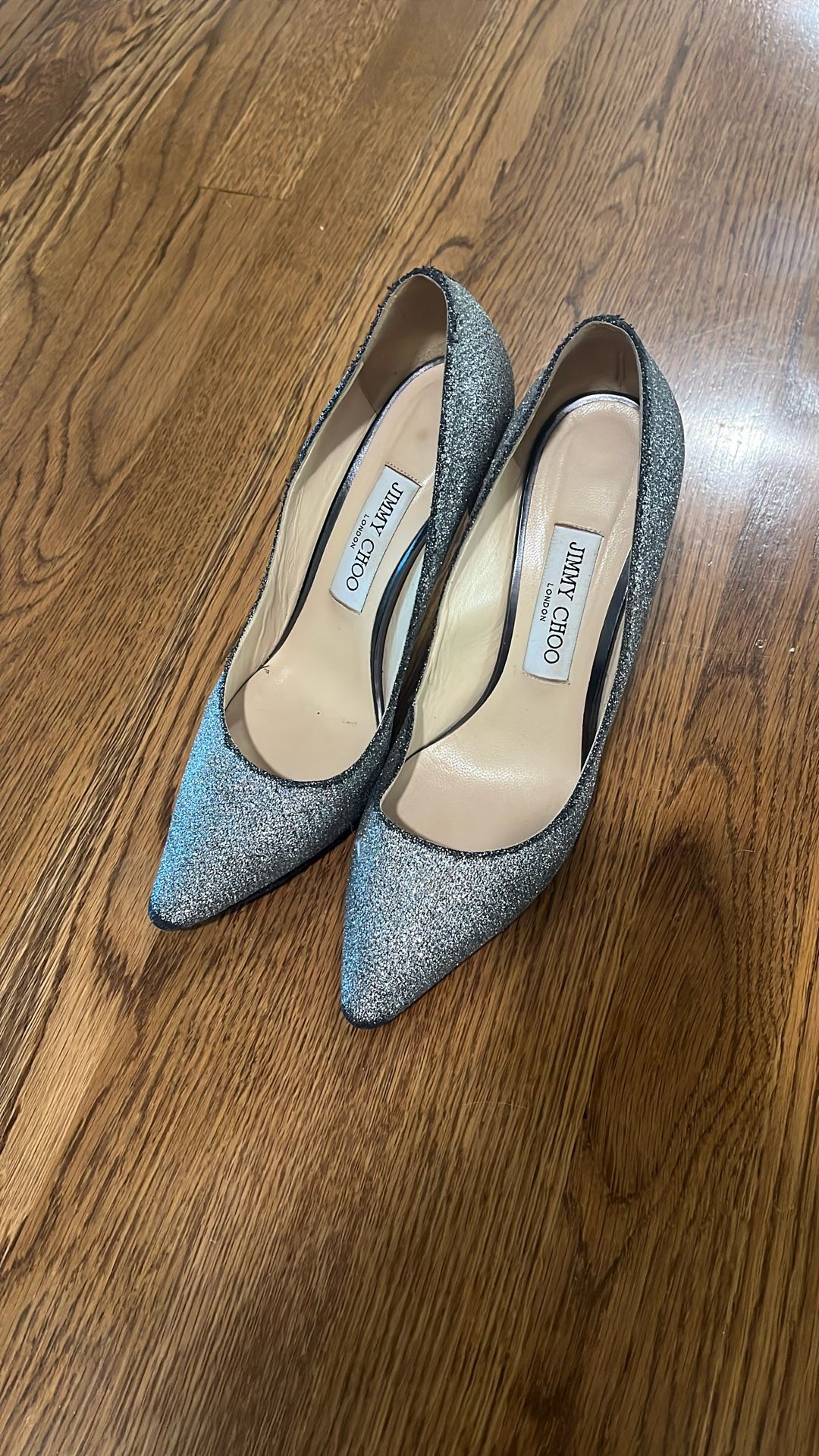 Jimmy Choo Gray Glitter Heels - Sz 38