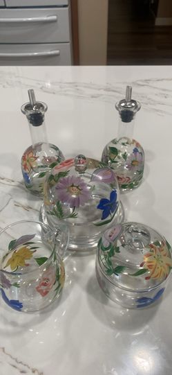 Hand painted  floral glass kitchen set