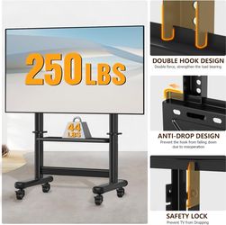 Massive Home Commercial Mobile TV Cart Floor Stand with Tray VESA Bracket Mount for 55"-100" LCD LED TV Trolley with Castor Wheels and Shelf