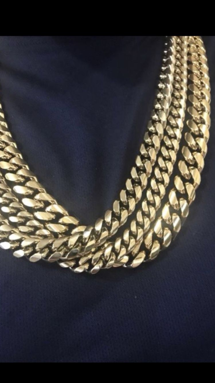 Miami Cuban chain and Bracelet 14-18KT Gold Plated Over Stainless Steel