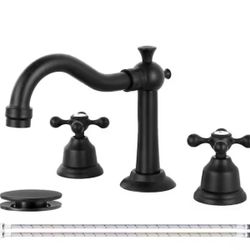 AKLFGN Double handle 8 in. Widespread Bathroom Faucet 3 Hole Bathroom Sink Faucet with Pop-Up Drain in Matte Black