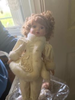 Porcelain Collector Doll in Fur-Trim Outfit