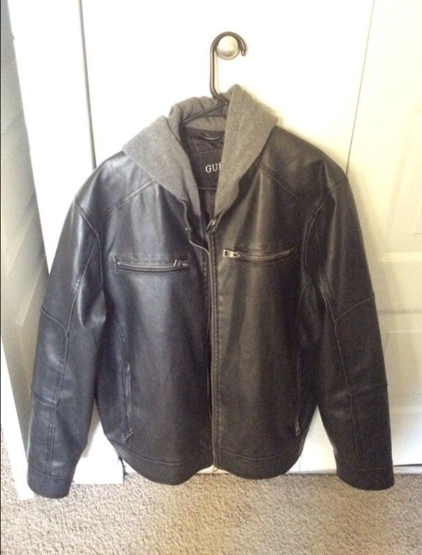 GUESS Brand Real Leather Jacket with Hood