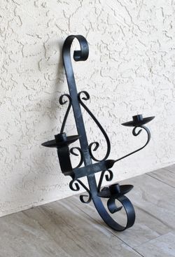 Black Wrought Iron 3 Candle Wall Sconce