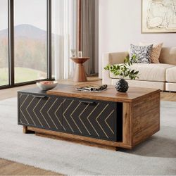 Extendable Coffee Table with 2 Storage Drawers, Dual-Tone Center Table with Sliding Tabletop, Multi-Functional Hidden Storage Wooden Rectangle Cocktai