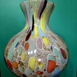 Vintage 1970's Empoli Glass Vase Azzura Maestri Vetrai Studio Yellow Light Blue And Aqua 10.5"  