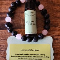 Lava Stone And Rose Quartz Bracelet With Essential Oil Set 