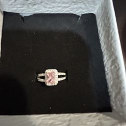 Pink Topaz Ring Sterling Silver Moissanite 