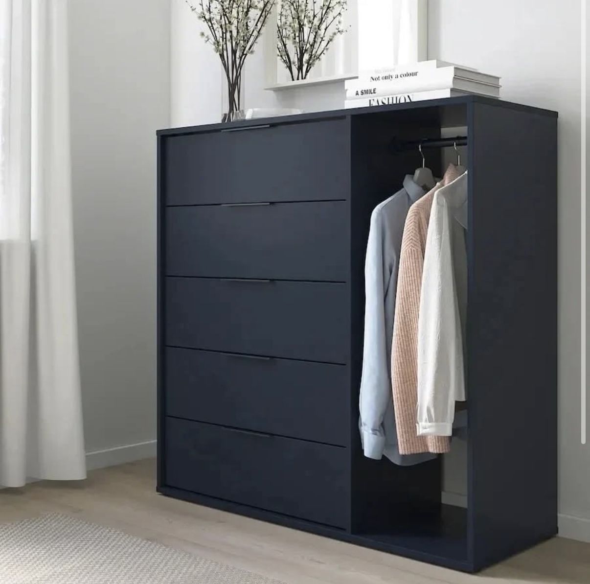 NEW IKEA NORDMELA Chest + Hanging Rail – Never Assembled – Black-Blue