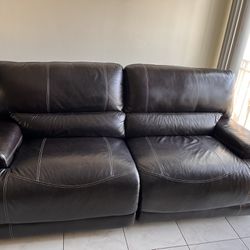 Adjustable Power Reclining Sofa, Brown Leather 