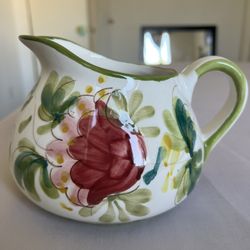 1970’s Portugal Hand Painted Ceramic Art Pottery Milk Cream Water Squat Pitcher