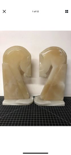 Vintage Large Marble Horse Head Bookends 13”